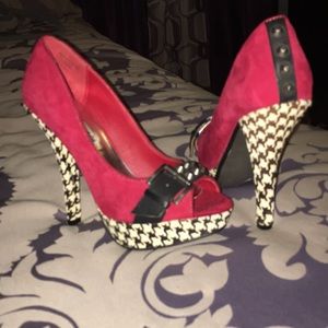 Red suede detailed heels NWOT never worn